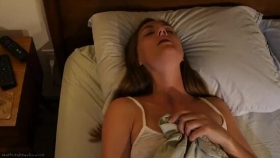 The stepsisters got turned on looking at the night and had hot lesbian sex on the bed as a threesome.