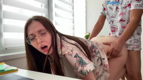 Young stepmother sucks her stepson's hard cock and offers her pussy for penetration to wean him off masturbating
