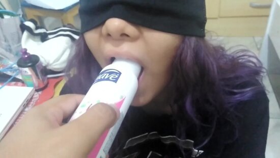 The blindfolded stepsister didn't immediately realize that she was tasting her brother's big, sweet cock.