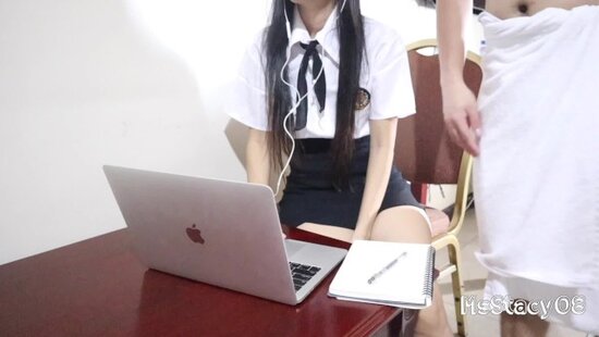 After showering, the horny stepfather decided to ride his stepdaughter, a student with a smooth pussy, on his hard cock.
