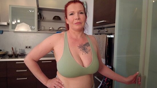 A guy accidentally took his father's pills and now has a boner, from which his busty stepmother saves him.