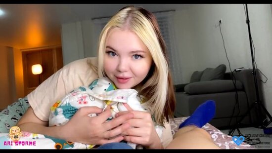 Young blonde gives her stepbrother a sensual blowjob early in the morning and tastes his cum
