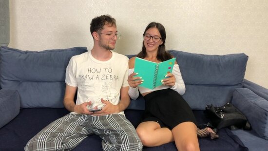 The stepbrother helped his sister in glasses experience a vivid orgasm, but he never helped the cutie with her homework.