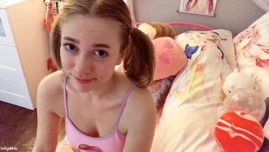 Young blonde with beautiful tits gives herself heavenly pleasure with a rubber cock