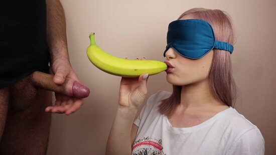 The beautiful sister, blindfolded, did not recognize her brother's penis by taste, but gave him an excellent blowjob.