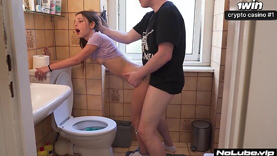 Brother fucked his sister hard in the bathroom and came on her face